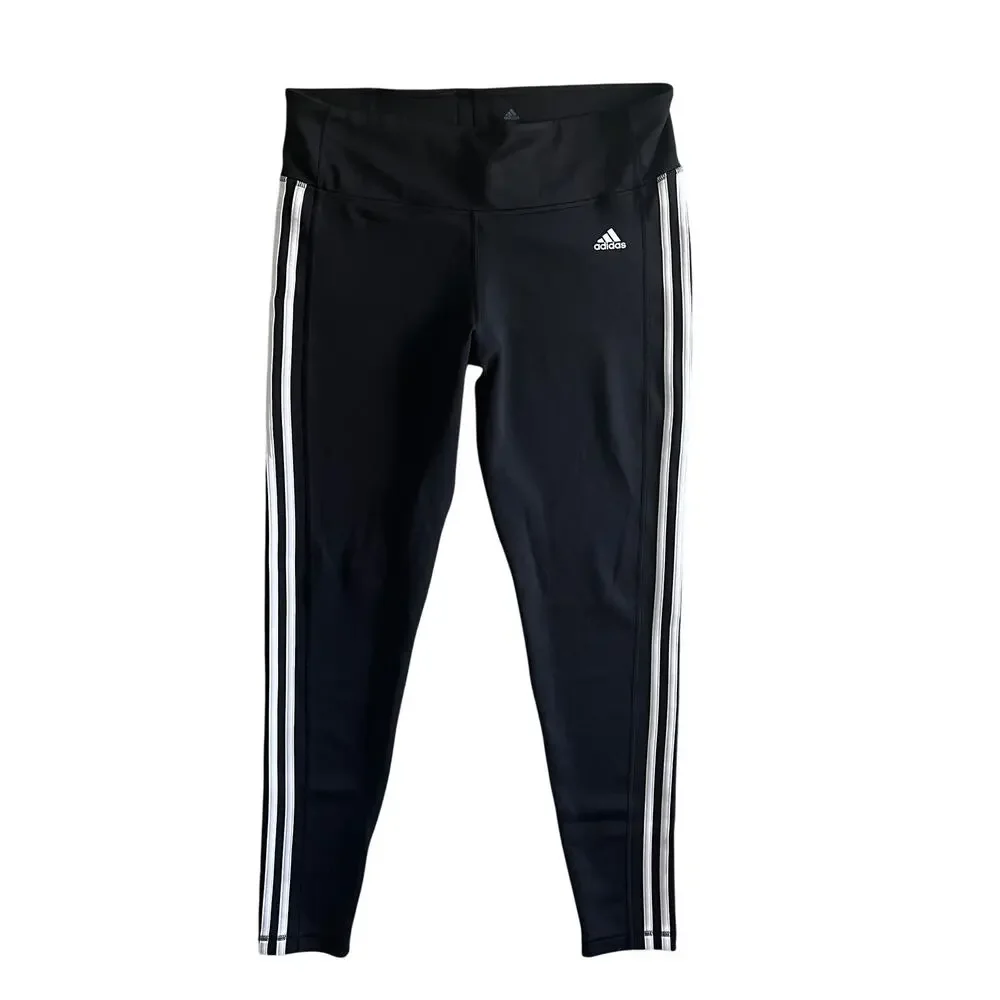 Adidas Climalite Leggings Womens XL Black White Three Stripe Athletic - Picture 2 of 9